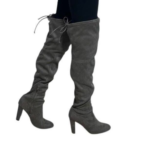NWOT Over The Knee Heeled Boots Women's Size 8.5 Gray Vegan Leather Thigh High - Picture 5 of 7